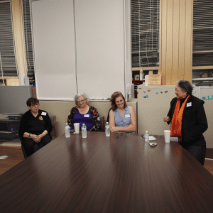 SPARCler Panelists (left to right): Donna Coffin (Steppingstone veteran teacher), Michelle Belt (Steppingstone alum parent), Kristin Cotts (guest speaker), and Kiyo Morse (Steppingstone founder).